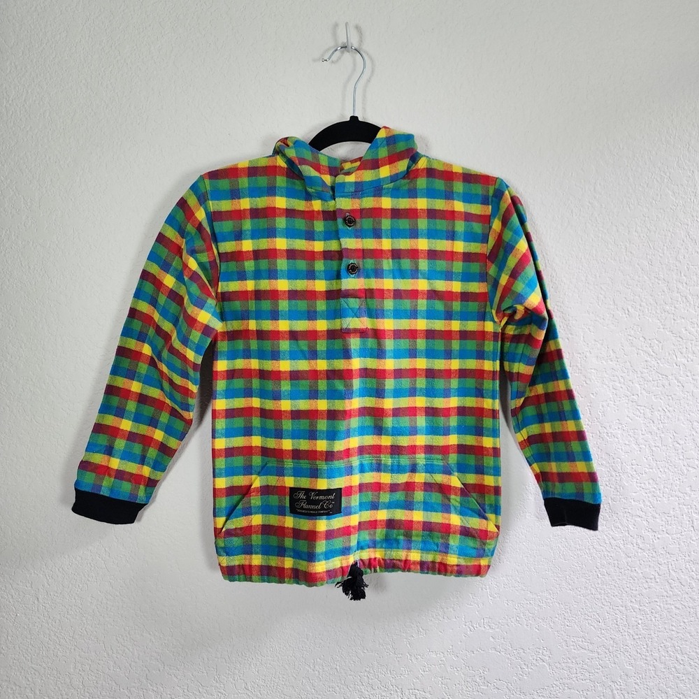 Vermont Flannel CO Hoodie Shirt Youth 14/16 Multicolor Plaid Hooded Pocket USA